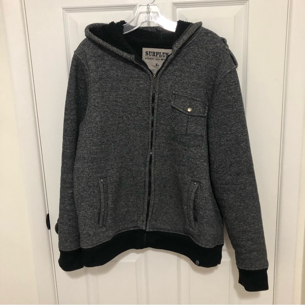 Surplus Hoodie Zip-Up Sweatshirt Gray Black Cotton Blend